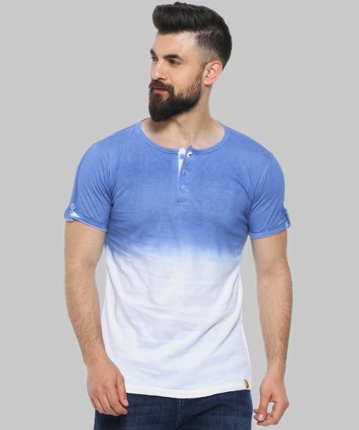 Men Solid Round Neck Pure Cotton Blue T-Shirt Price in India