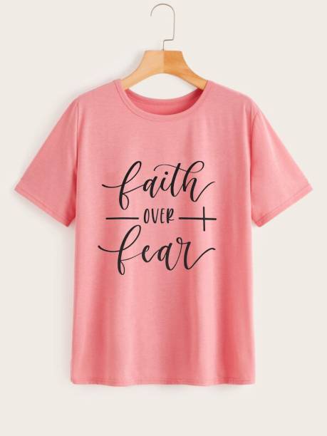 BASE 41 Typography Women Round Neck Pink T-Shirt