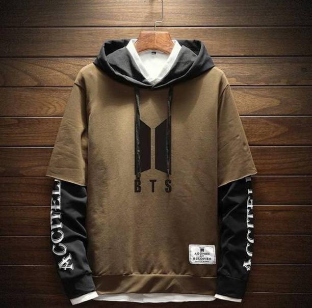 Men Colorblock Hooded Neck Cotton Blend Brown T-Shirt Price in India