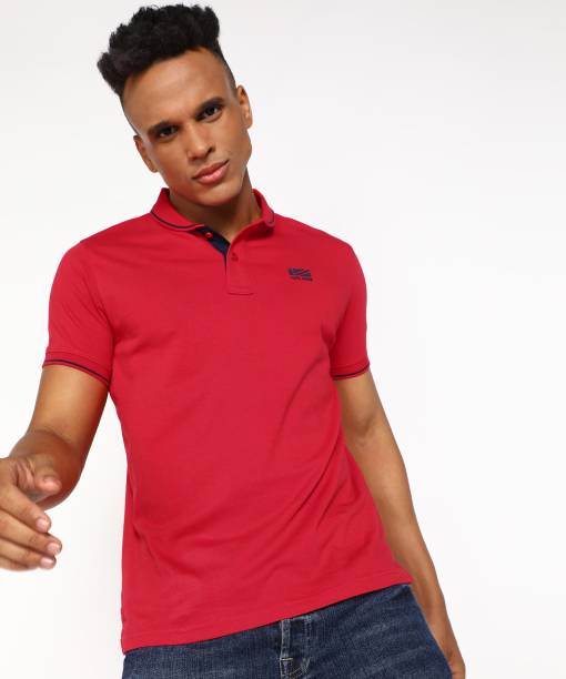 Men Solid Mandarin Collar Red T-Shirt Price in India