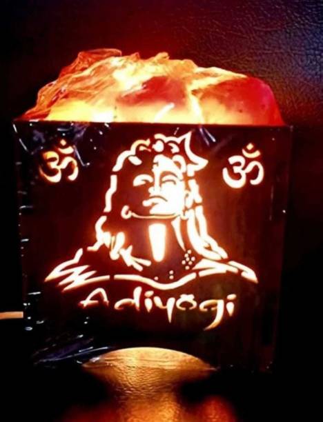 Trabo Bright Wooden Basket Natural Himalayan Aadi Yogi Design Rock Salt Decorative Showpiece Table Lamp