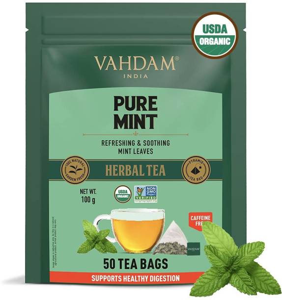 Vahdam Pure mint Herbal Tea Bags for Weight Loss | Refreshing & Relaxing Mint Tea Mint Herbal Tea Box