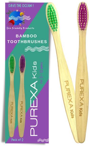 PUREXA Kids Bamboo Toothbrush For 3 to12 Years With Ergonomic Handle For Easy Grip & Extra Soft Toothbrush