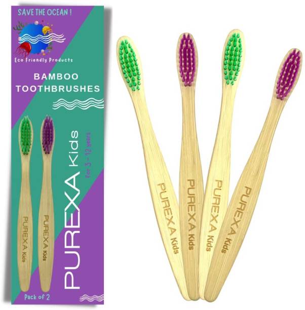 PUREXA KIDS Bamboo Toothbrush (3 to12 Yrs Kids) Eco-Friendly With Easy Grip & Extra Soft Toothbrush