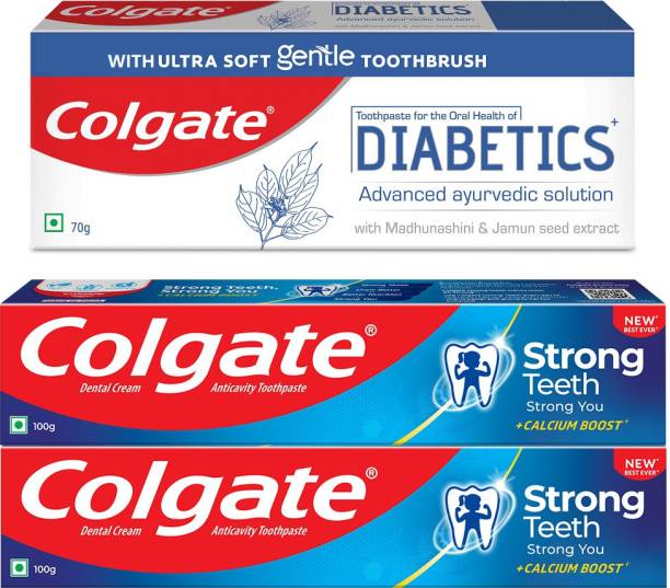 Colgate Strong Teeth 100gx2 & Diabetics 70g Toothpastewith Ultra Soft Gentle Toothbrush Toothpaste
