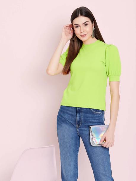 Uptownie Lite Casual Short Sleeve Solid Women Green Top