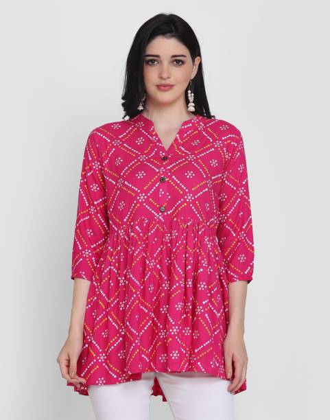 FEBIA Casual Regular Sleeve Printed Women Pink Top