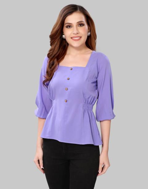 Selvia Casual Solid Women Purple Top