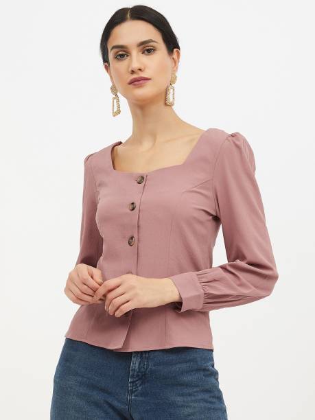 HARPA Casual Full Sleeve Solid Women Pink Top
