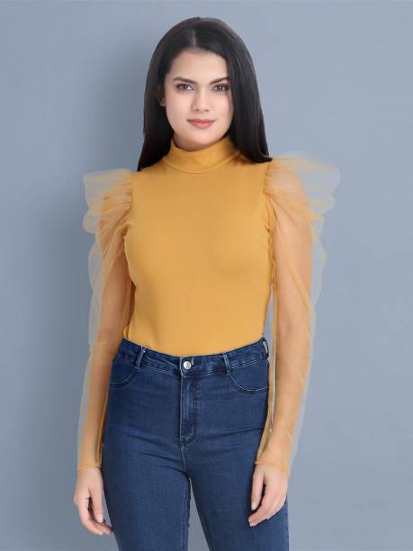 BuyNewTrend Casual Full Sleeve Solid Women Yellow Top
