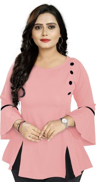 BHMG FASHION Casual Solid Women Pink Top