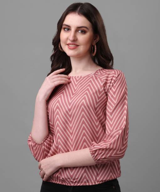 Casual Regular Sleeves Printed Women Pink Top Price in India