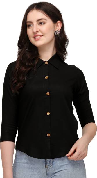 LAVESSI Women Solid Casual Black Shirt