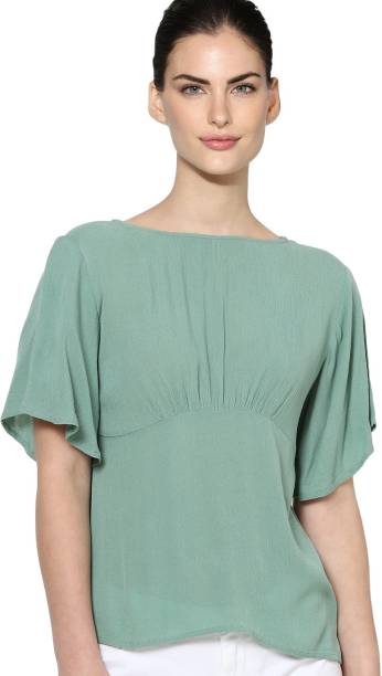 ONLY Casual Short Sleeve Solid Women Green Top