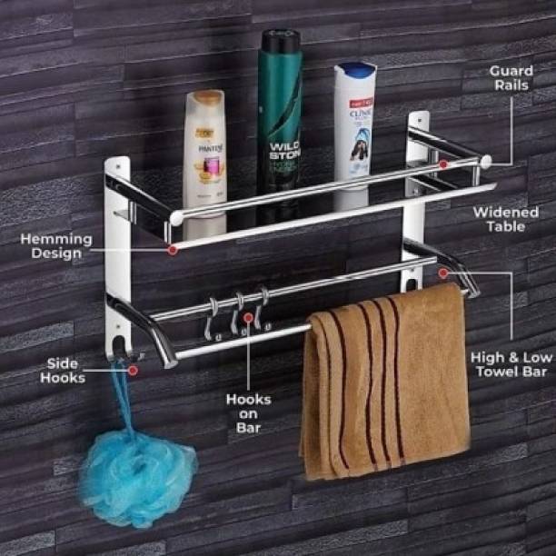Well Set by Multi use Rack Stainless Steel Bathroom Shelf/Kitchen Shelf/Bathroom Accessories Wall Shelf (Number of Shelves - 1, Steel) Silver Towel Holder