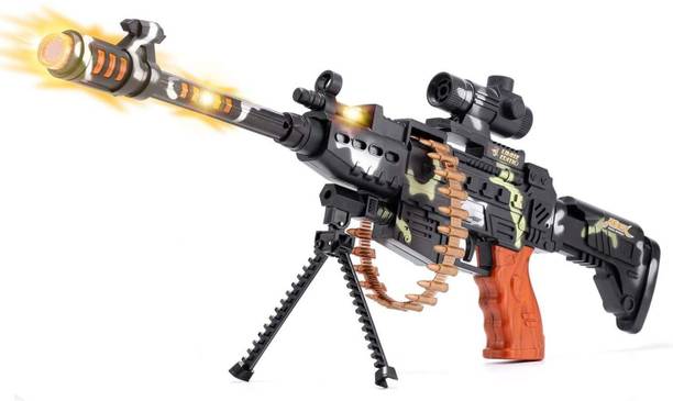 Toyporium Machine Gun Toy with LED Flashing Lights and Sound Effects for Boys, Girls Shot Put