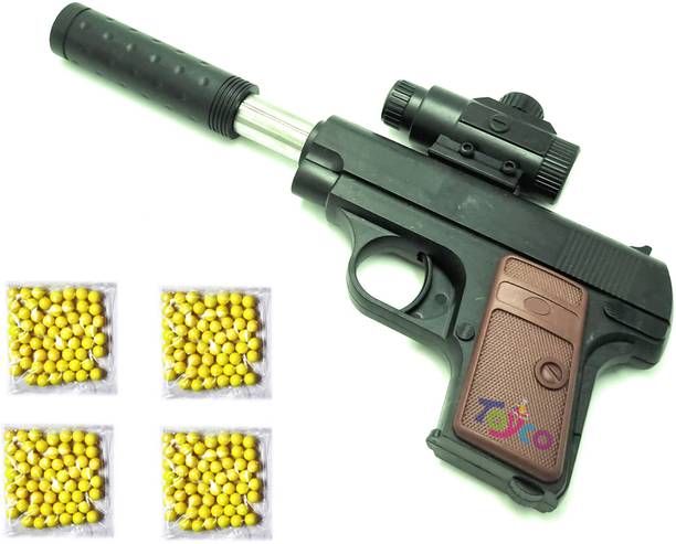 Toyco Mouser Pistol Toy Shooting Gun with Suppressor & 200 Plastic Bullets for age 15+ Guns & Darts