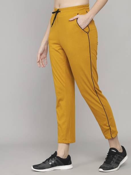 Q-Rious Striped Women Yellow Track Pants