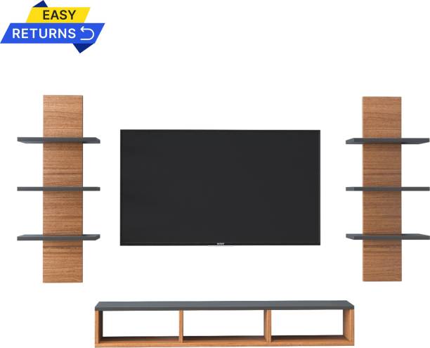 Furnifry Wooden TV Entertainment Unit with 2 Wall Shelf/Wall Set Top Box Shelf/TV Cabinet Engineered Wood TV Entertainment Unit