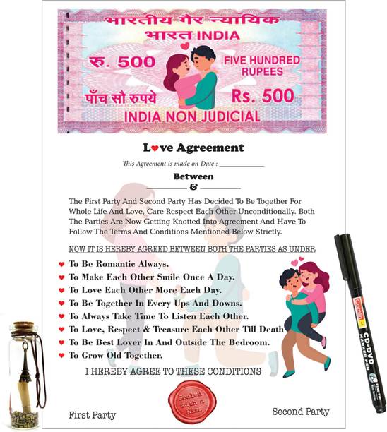 Nyaro Love Contract Agreement Card, Permanent Marker Pen with Message Bottle Greeting Card