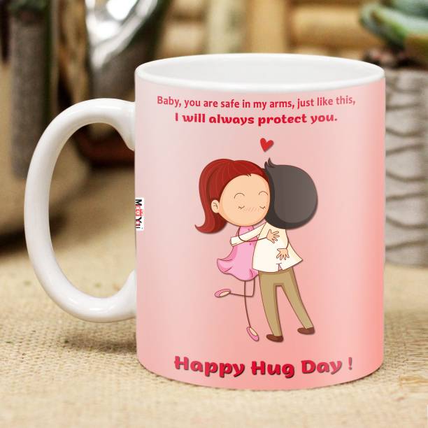 ME&YOU Happy Hug Day Printed Ceramic Coffee For Love Partner Ceramic Coffee Mug