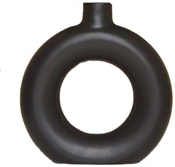 CRaFTghar Donut Vase Black, Ceramic Pot flower vase for Living room, Round Shaped Ceramic Vase