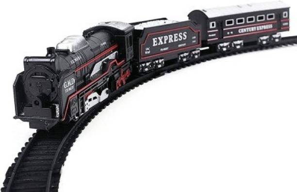 SHOPPINGKART Black Train and Train Set,13 Pieces Battery Operated Musical Toy Train for Kids