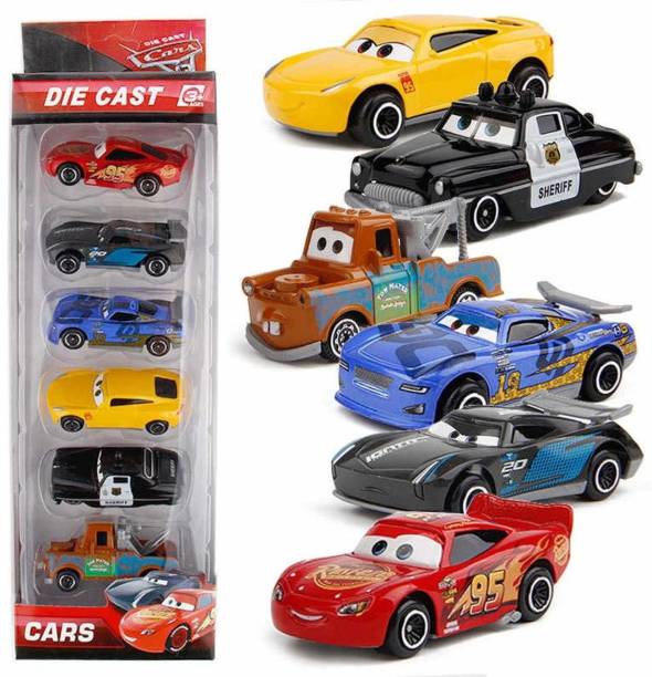 FIONATECH Toy's Car Play Set Gift Metal Die-cast McQueen Black Storm Pullback 6Pcs car Set