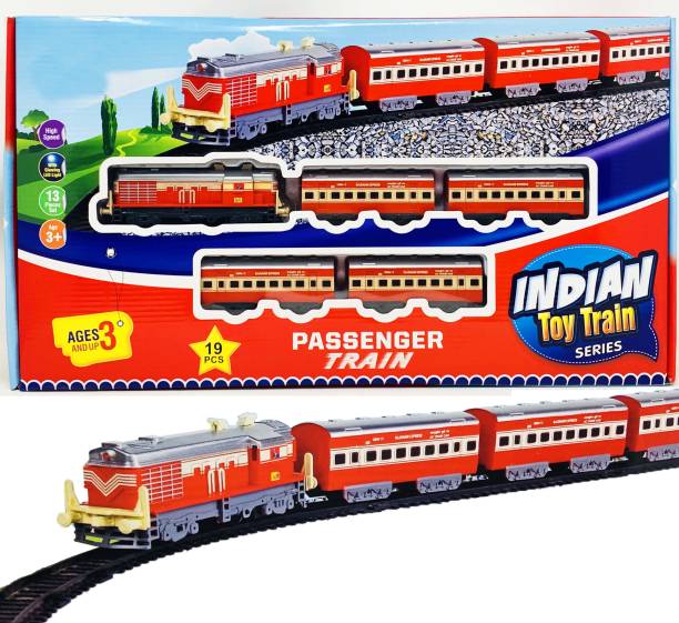 Wishmaster Indian Railways 4 Couch Passenger Toy Train Track Set For Kids With Front Light