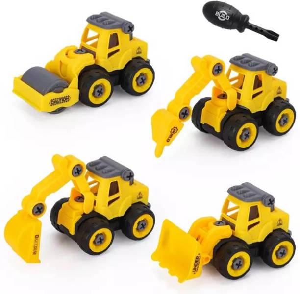 FIONATECH Construction Toys Vehicles Set 4 PCs DIY Trucks 4 in 1 JCB Toys
