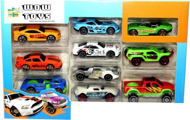 WOW toys Set of 10 Premium Free Wheel Mini Cars || Metal & Plastic Parts|| Multicolour