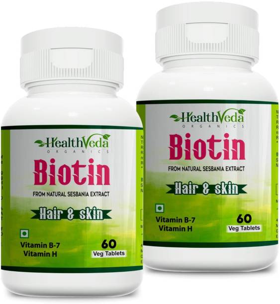 Health Veda Organics Biotin with Natural Sesbania Extracts with Vitamin B7 For both Men & Women