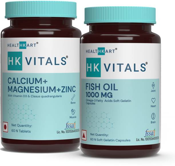HEALTHKART Calcium + Fish Oil 60 caps,Unflavoured (Pack of 2)