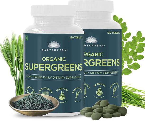Saptamveda Organic Superfood Green & Herbs Tablets | Regulates Blood Pressure, Good For Heart