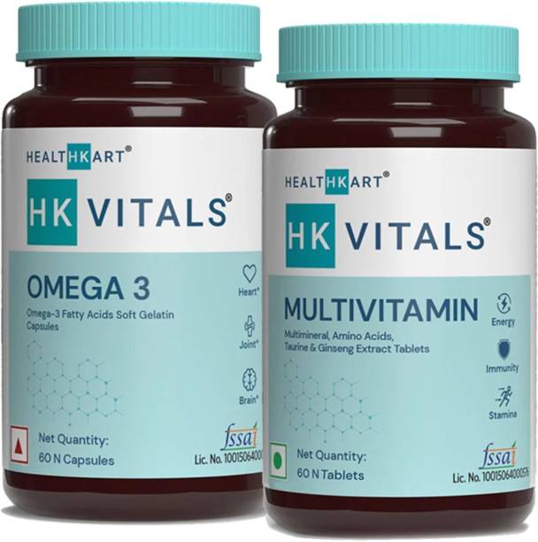 HEALTHKART Daily Essentials Combo (Omega - 60 Capsules + Multivitamin - 60 Capsules)