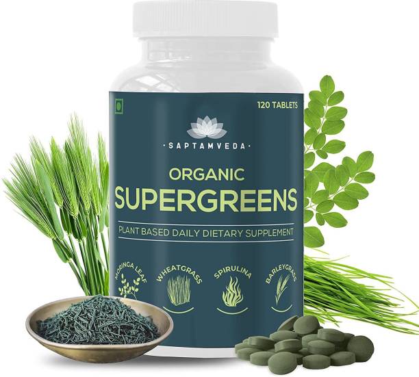 Saptamveda Organic Superfood Green & Herbs Tablets | Improve Brain Function, Muscle Strength