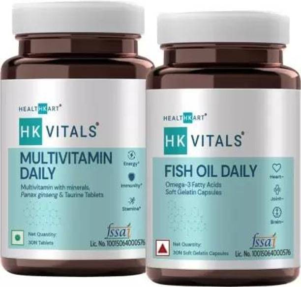 HEALTHKART HK Vitals Multivitamin + Fish Oil (30N tabs+ 30N Softgel caps), 2 Piece(s)/Pack