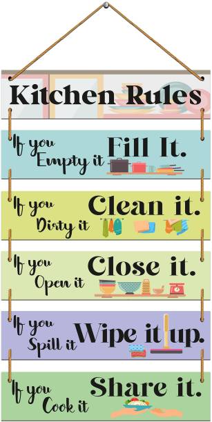 Indianara Set of 6 Kitchen Rules Wall Hanging Painting (4614WHa) Digital Reprint 30 inch x 11 inch Painting