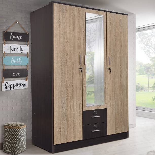 TADesign Premo Premium Almirah with Drawers & Mirror Engineered Wood 3 Door Wardrobe