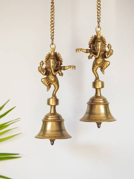 ExclusiveLane Dancing Ganpati Hand-Etched Decorative Hanging Bell Pack of 2 Brass Windchime