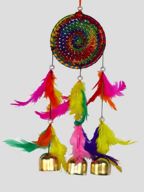RPH Handicrafts Small Wind Chime 3 inches Circle 3 Bells Dream Catcher Suitable for Outdoor Feather, Stainless Steel Windchime