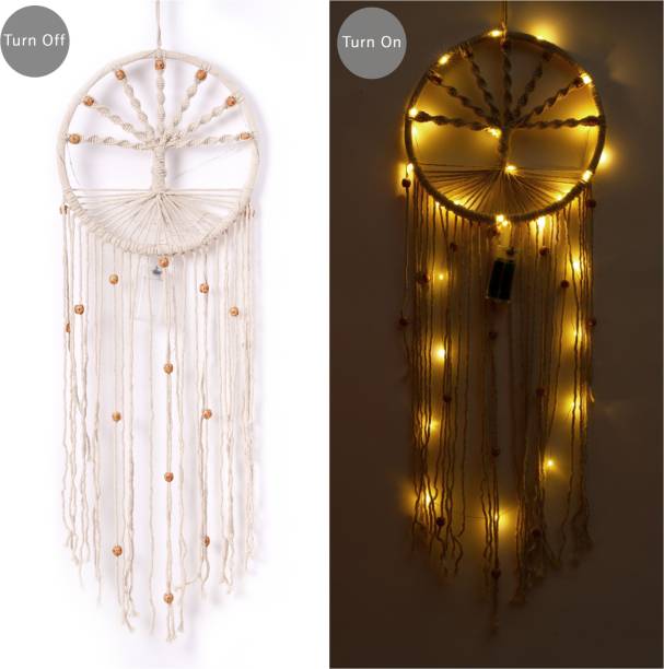 ILU DreamCatcher Macrame With Light Wall Hanging Tree of Life Large for Home Bedroom Wood, Cotton Dream Catcher