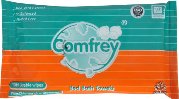 Comfrey Adult Wet Bed Bath Wipes with Aloe Vera | Alcohol Free 10 Wipes/Pack