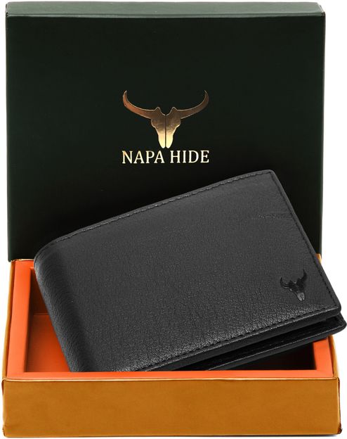 napa hide Men Black Genuine Leather Wallet(5 Card Slots)