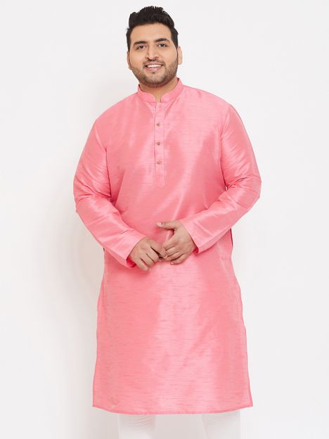VASTRAMAY PLUS Men Solid Straight Kurta(Pink)
