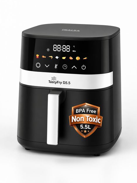 Inalsa Tasty Fry D5.5 ,1400W,Air Crisp Technology,Air fry,Bake,Roast,Reheat,Dehydrate Air Fryer(5.5 L)