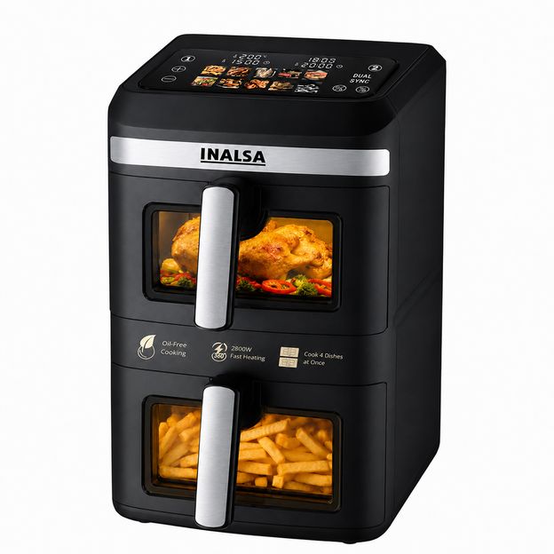 Inalsa NutriFry DuoSlim, Double Basket Air Fryer 2800W & 14 L (7L+7L) Large Capacity Air Fryer(14 L)