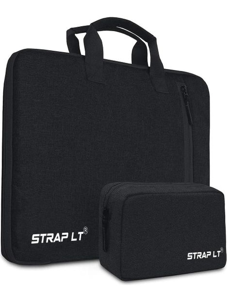 Straplt 15.6-16 Inch 180 Degree Opening Handle Laptop Bag With Pouch Waterproof Laptop Sleeve/Cover(Black, 16 inch)