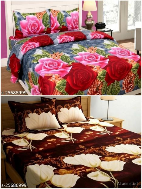 JGdecor Polycotton Double Flat 150 TC Floral 2 Bedsheets with 4 Pillow Covers(Multiclor)
