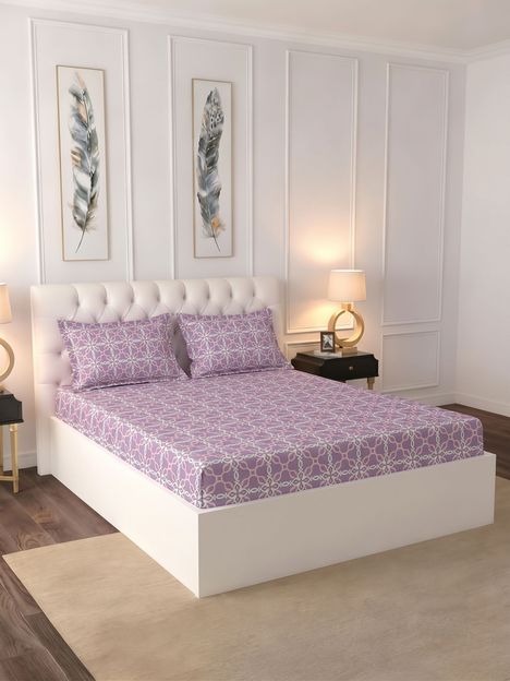 Raymond Home Cotton Double Flat 104 TC Geometric 1 Bedsheet(Purple)